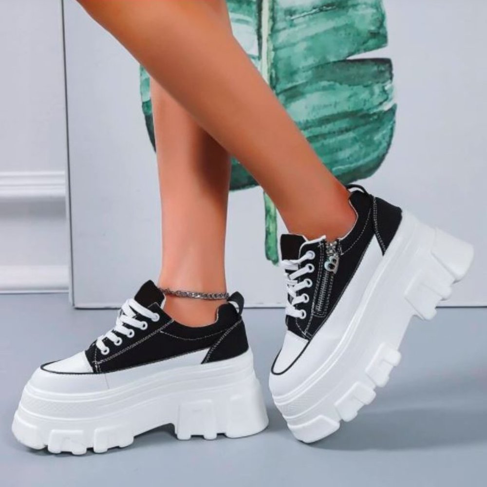 Big Black and White “Converse” Style Platform Sneakers - NWT